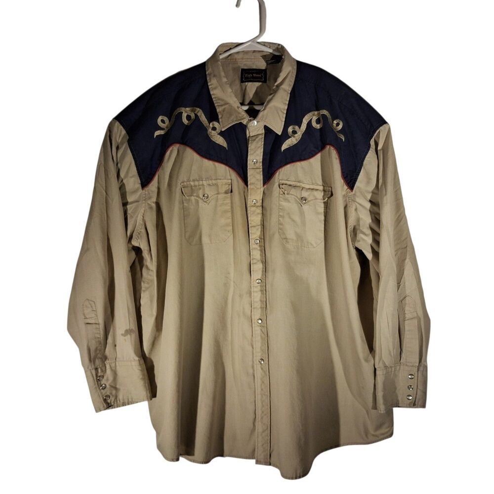 High Noon pearl snap shirt mens 4XL XXXXL beige blue embroidered western cowboy